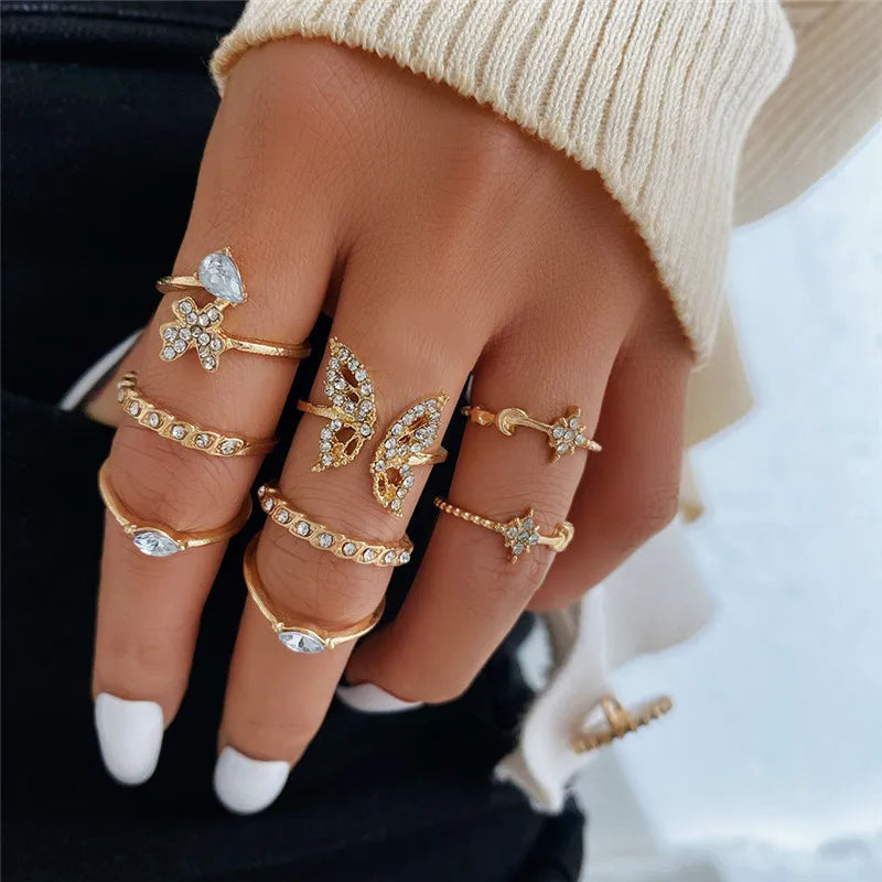 Conjunto de anillos de cristal de Color plateado para mujer
