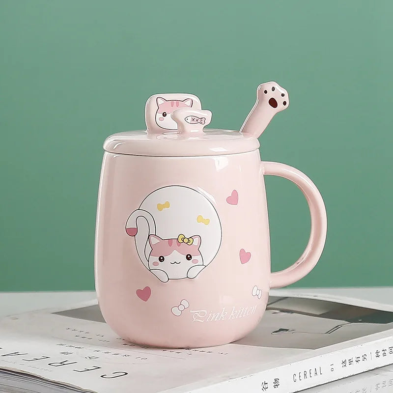 Taza de gatito con tapa y cuchara