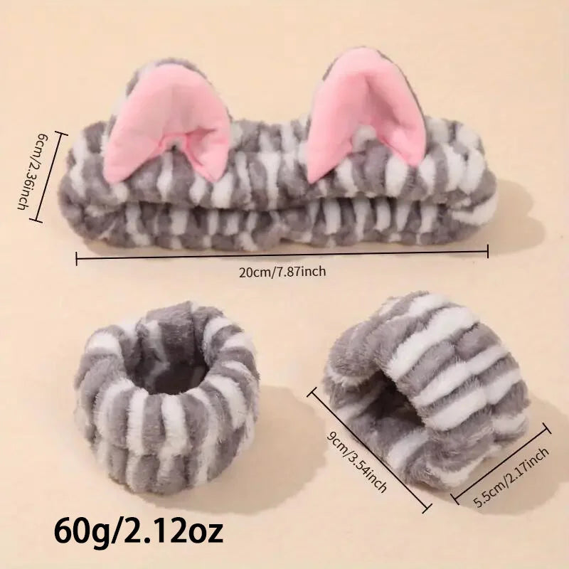 Set Spa 3 Piezas Diadema + Muñequeras Gato Leopardo