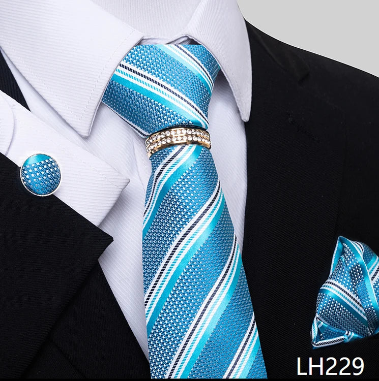 Set de Corbata Azul de Lujo para Hombre con Pañuelo y Mancuernillas