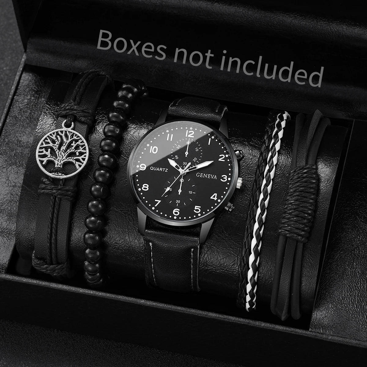 Set de Relojes para Hombre con Pulseras Vintage de Piel 4/5 Piezas