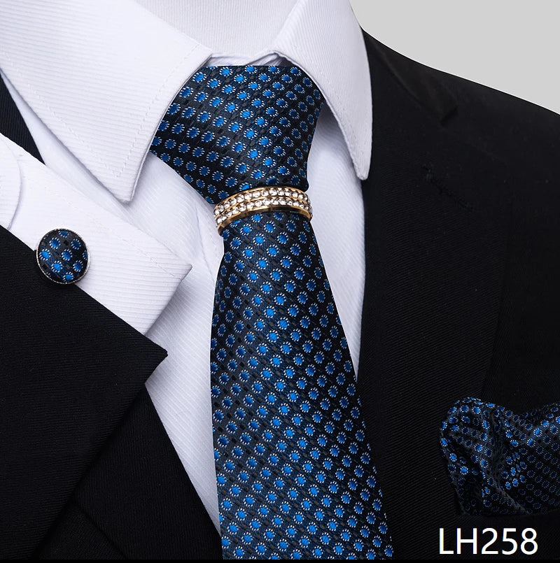 Set de Corbata Azul de Lujo para Hombre con Pañuelo y Mancuernillas