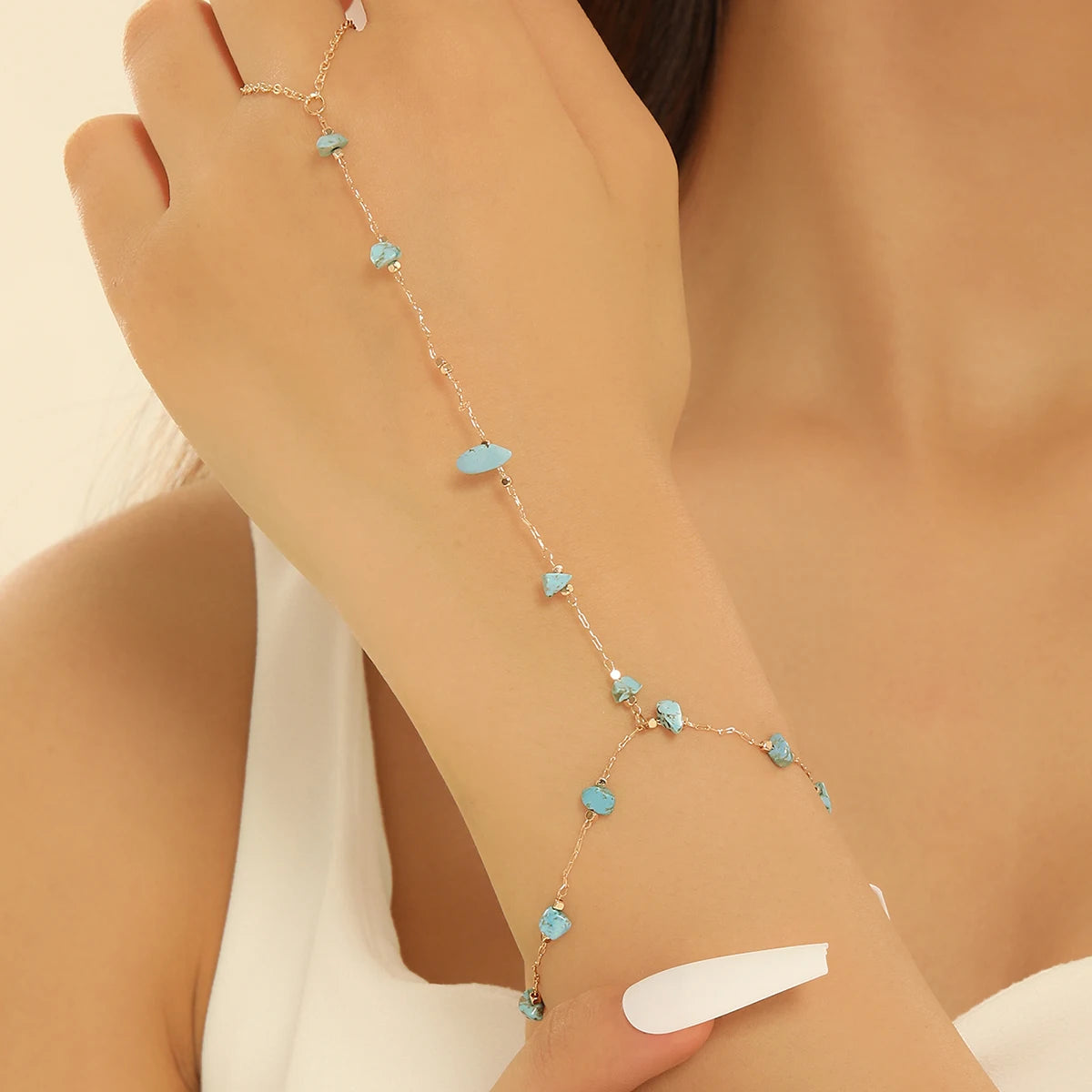 Pulsera Bohemia de Cristal Azul Vintage para Mujer