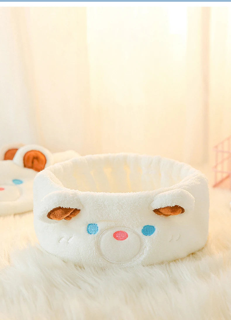Diadema de spa facial de lana de coral de oso