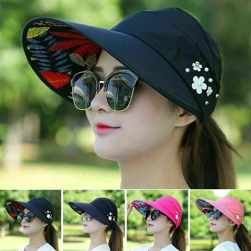 Sombrero de sol plegable de ala ancha de verano para mujer,