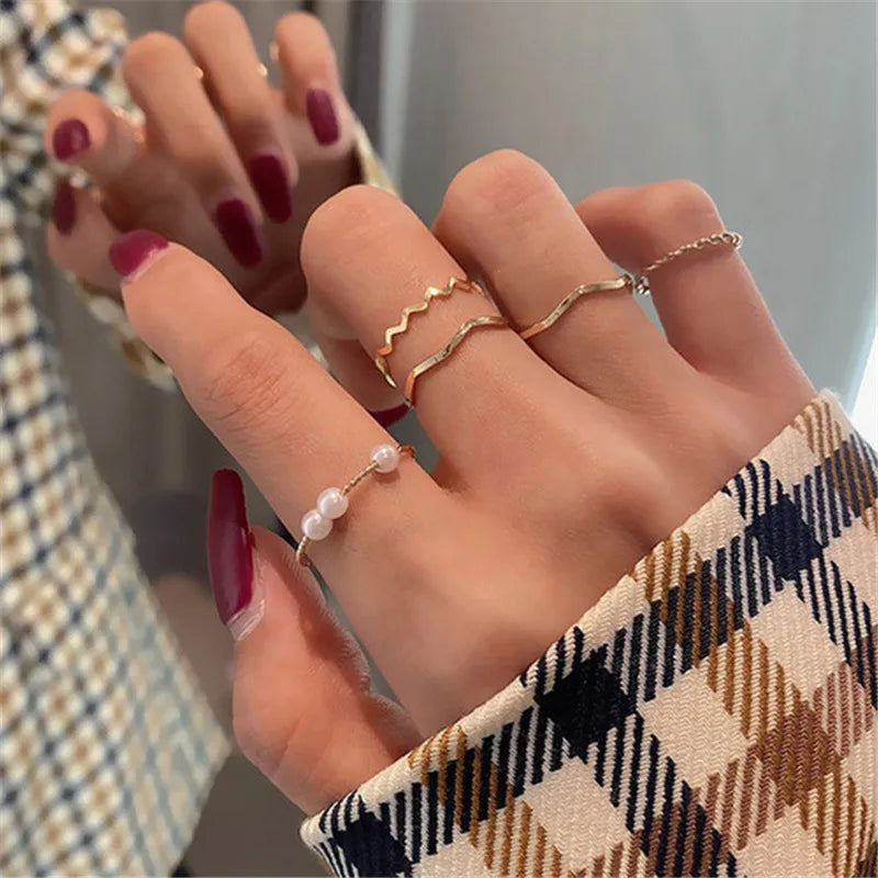 Conjunto de anillos de cristal de Color plateado para mujer