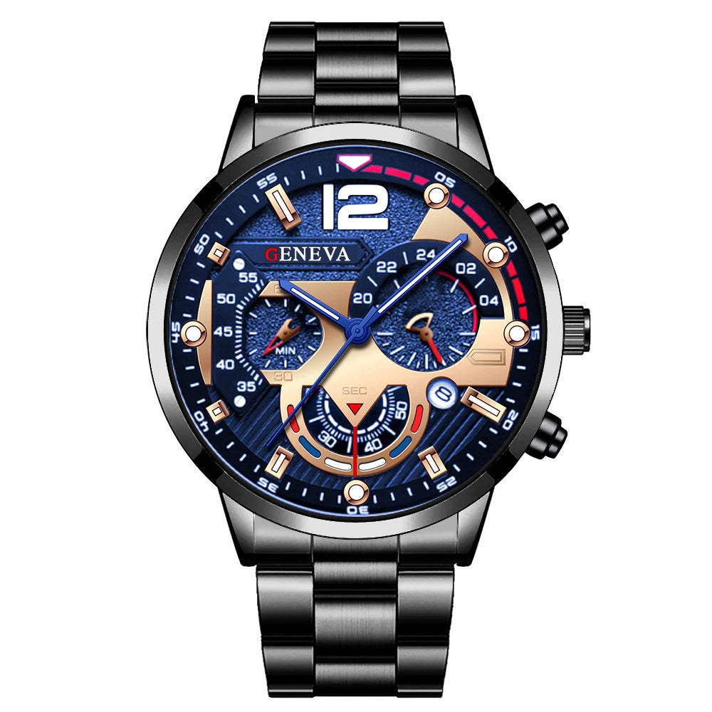 Reloj Elegante para Hombre con Correa de Acero y Calendario Quartz