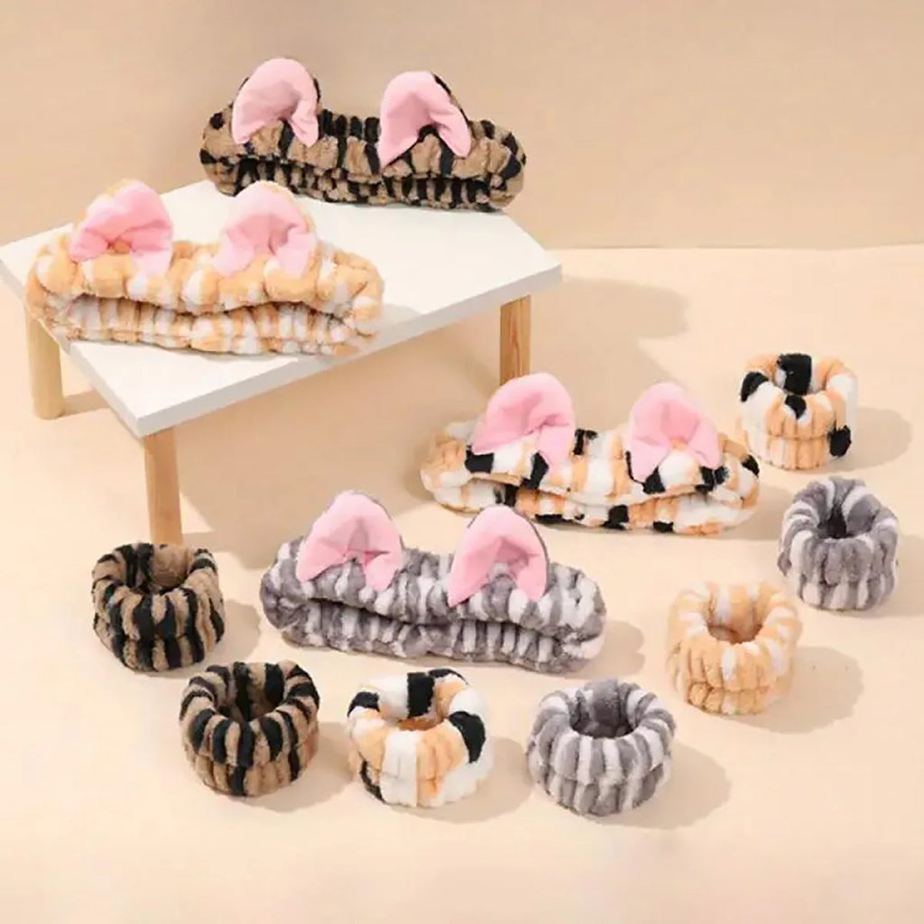 Set Spa 3 Piezas Diadema + Muñequeras Gato Leopardo