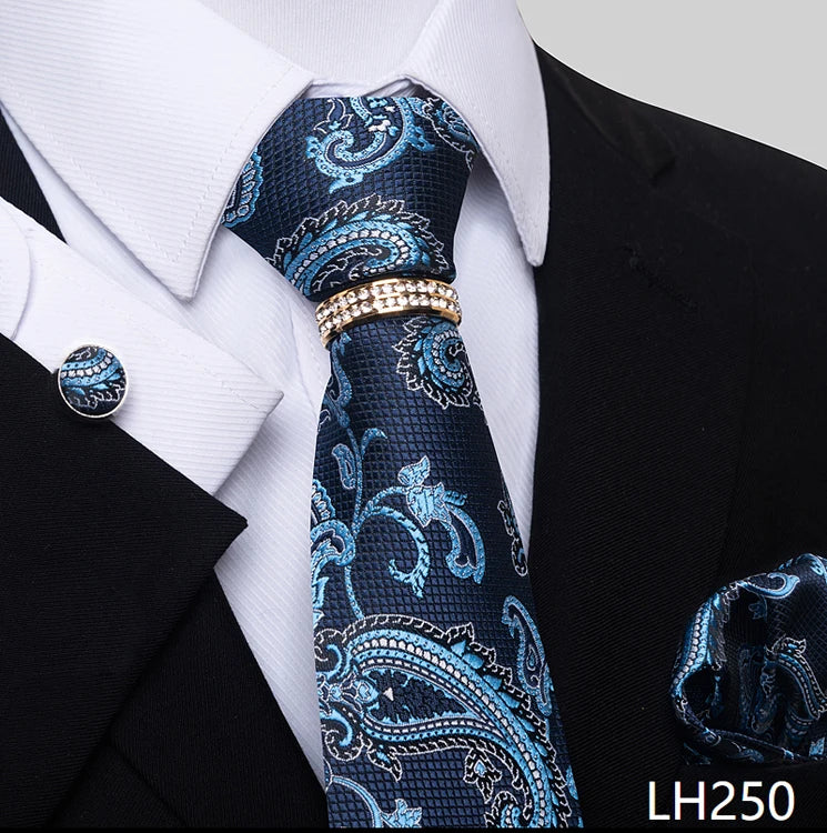 Set de Corbata Azul de Lujo para Hombre con Pañuelo y Mancuernillas