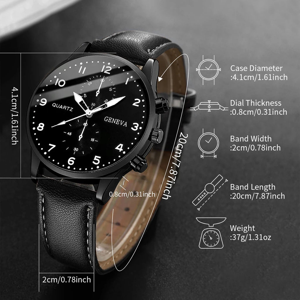 Set de Relojes para Hombre con Pulseras Vintage de Piel 4/5 Piezas