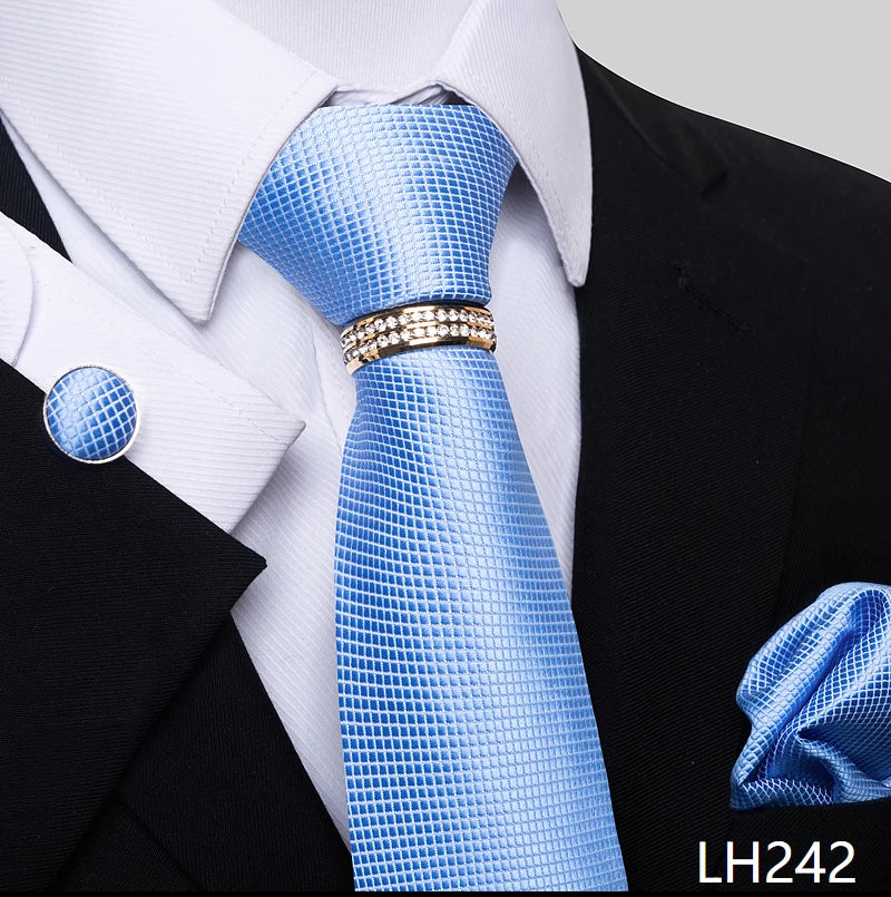 Set de Corbata Azul de Lujo para Hombre con Pañuelo y Mancuernillas