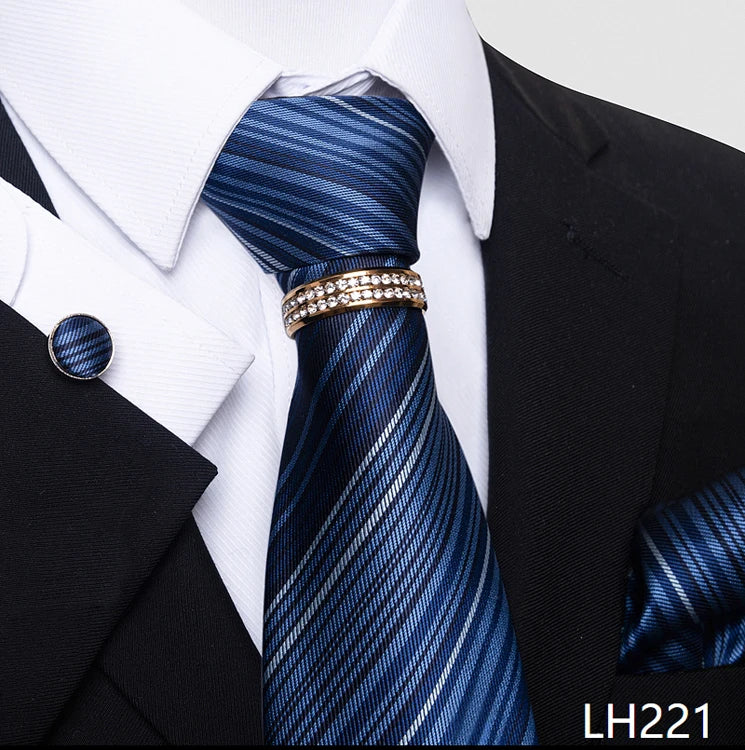 Set de Corbata Azul de Lujo para Hombre con Pañuelo y Mancuernillas