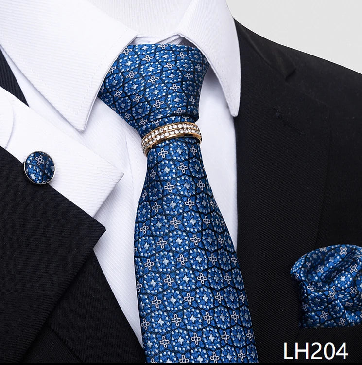 Set de Corbata Azul de Lujo para Hombre con Pañuelo y Mancuernillas