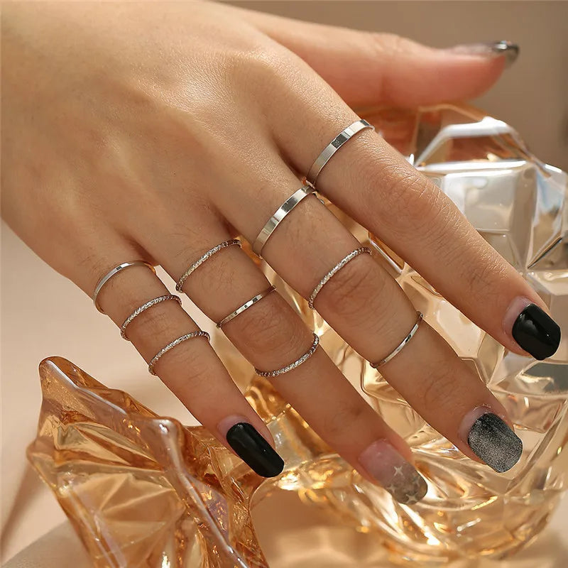 Conjunto de anillos de cristal de Color plateado para mujer