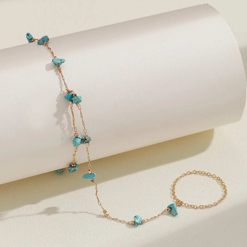 Pulsera Bohemia de Cristal Azul Vintage para Mujer