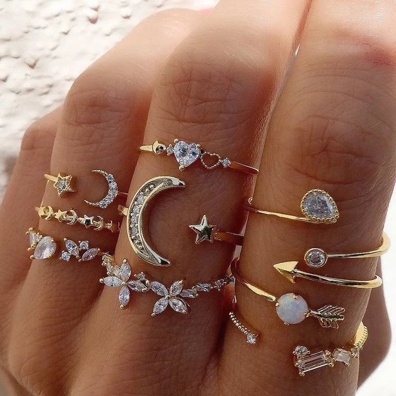 Conjunto de anillos de cristal de Color plateado para mujer