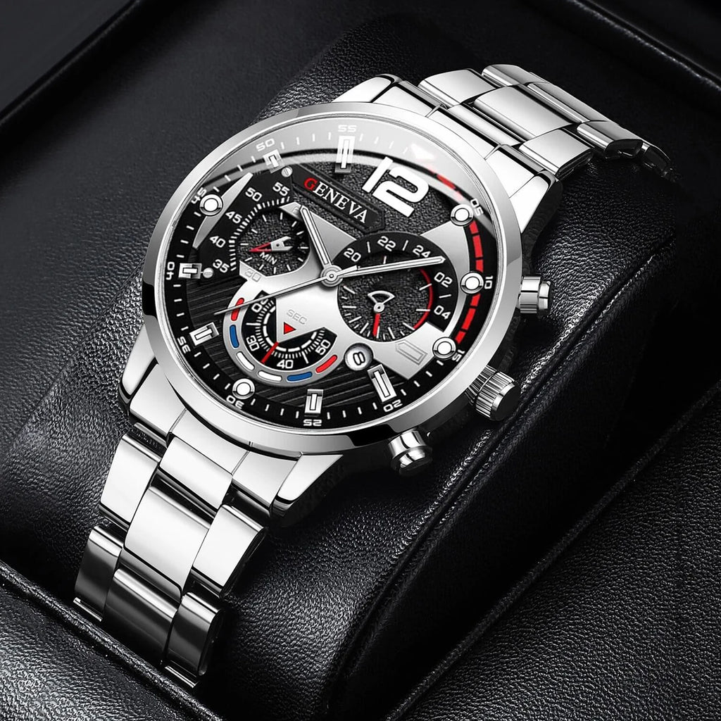 Reloj Elegante para Hombre con Correa de Acero y Calendario Quartz