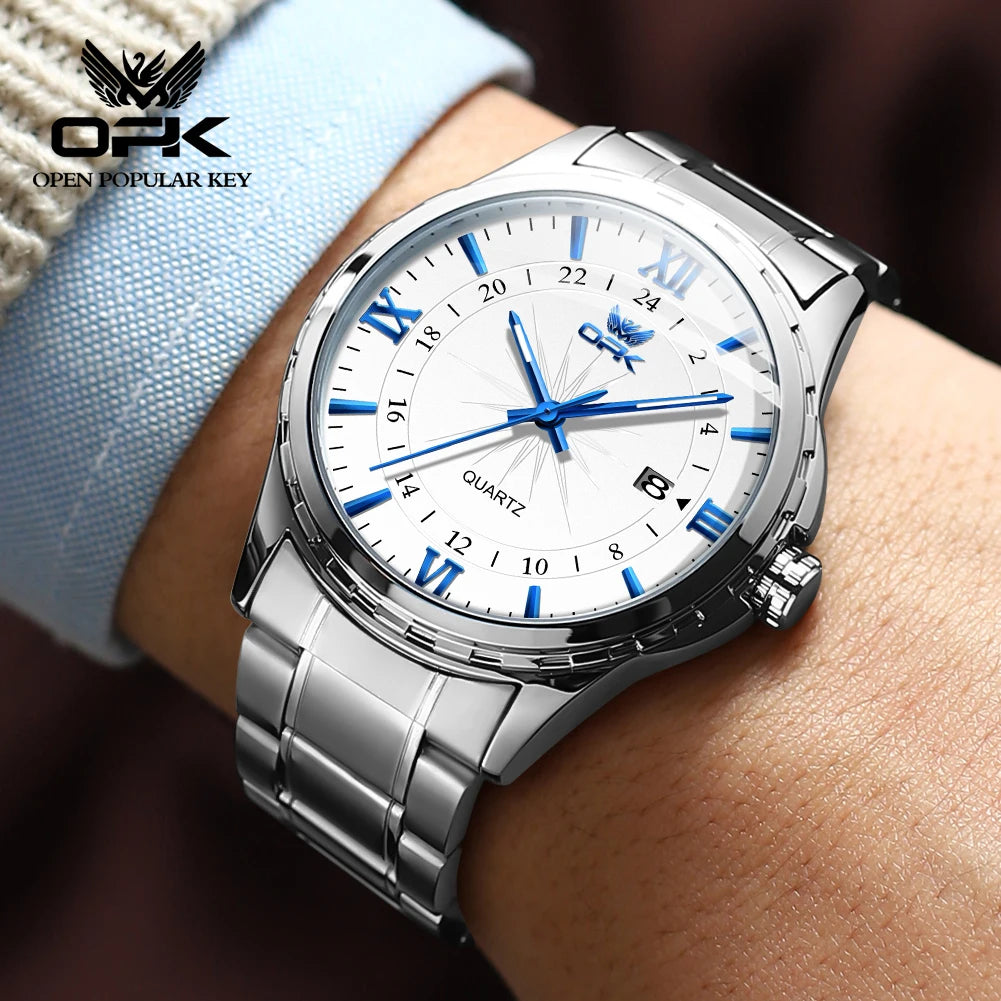 Reloj OPK para Hombre con Correa de Acero y Calendario Dual