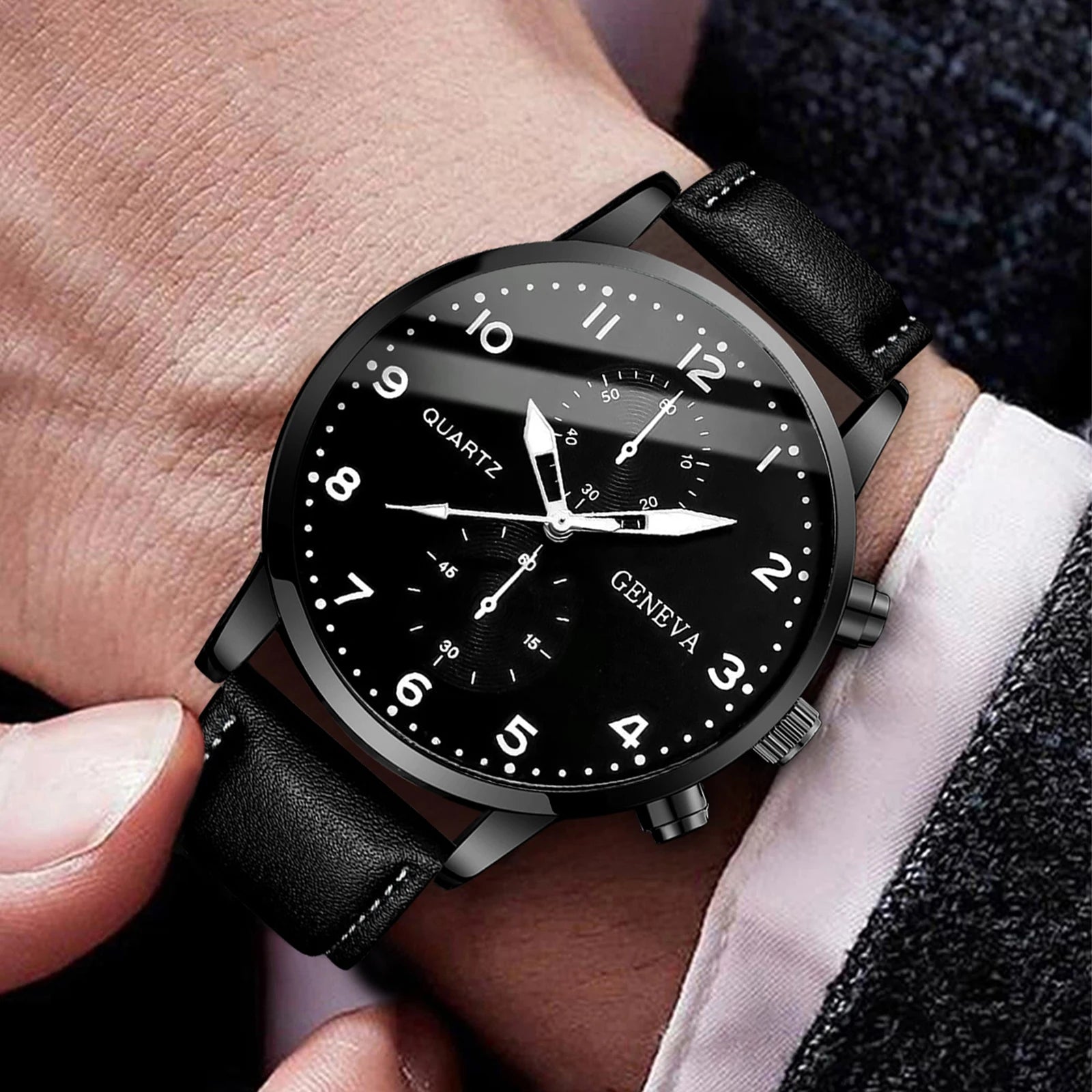 Set de Relojes para Hombre con Pulseras Vintage de Piel 4/5 Piezas