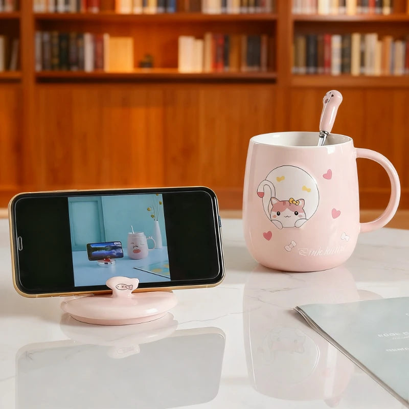 Taza de gatito con tapa y cuchara