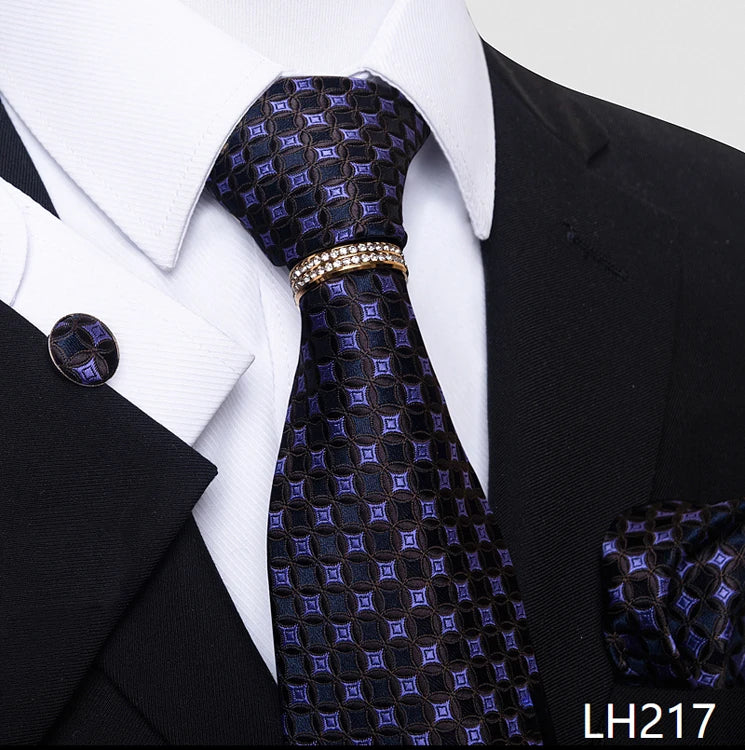 Set de Corbata Azul de Lujo para Hombre con Pañuelo y Mancuernillas