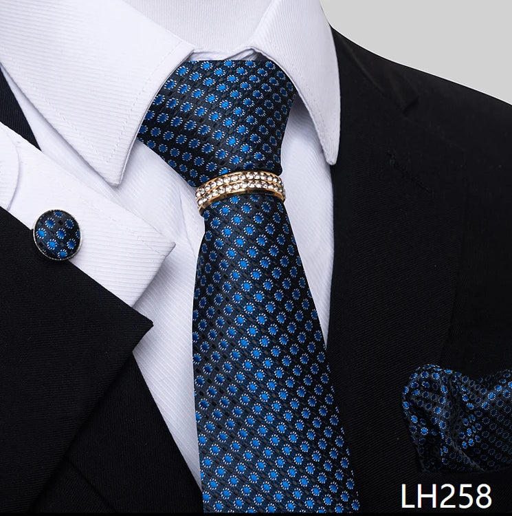Set de Corbata Azul de Lujo para Hombre con Pañuelo y Mancuernillas