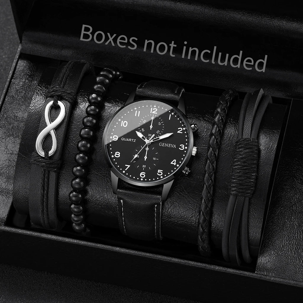 Set de Relojes para Hombre con Pulseras Vintage de Piel 4/5 Piezas