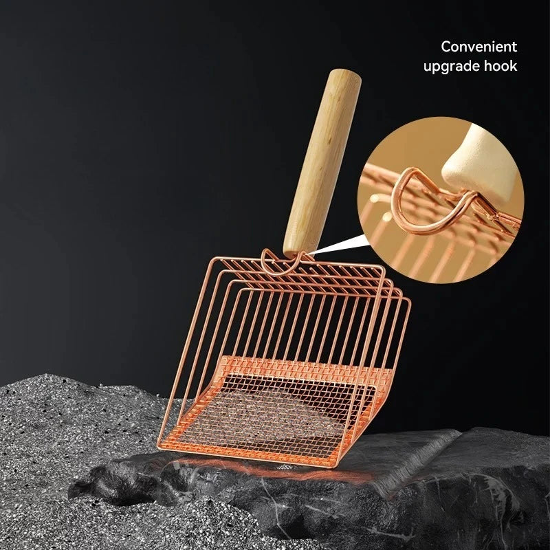 Pala de metal para arena de gatos con mango de madera