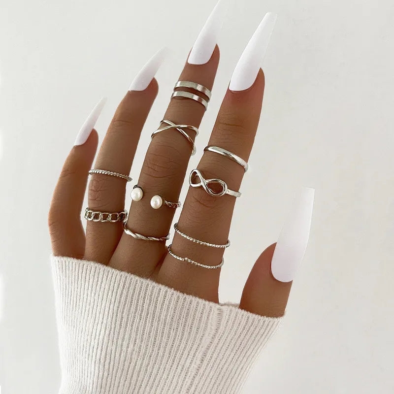 Conjunto de anillos de cristal de Color plateado para mujer