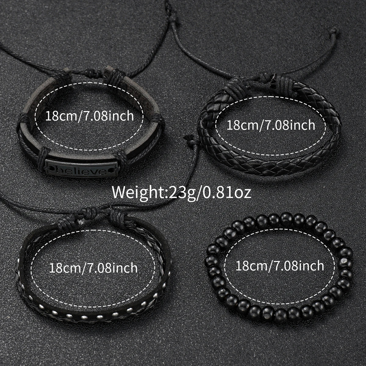 Set de Relojes para Hombre con Pulseras Vintage de Piel 4/5 Piezas