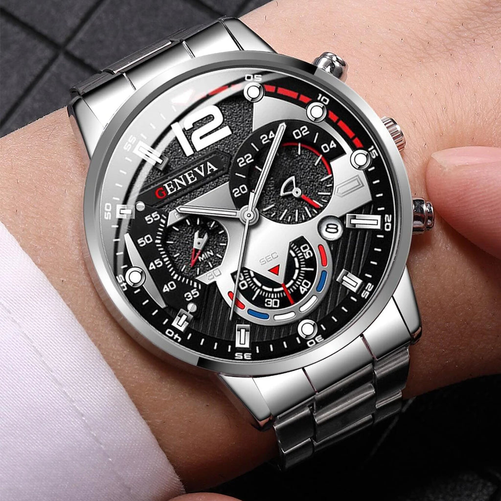 Reloj Elegante para Hombre con Correa de Acero y Calendario Quartz