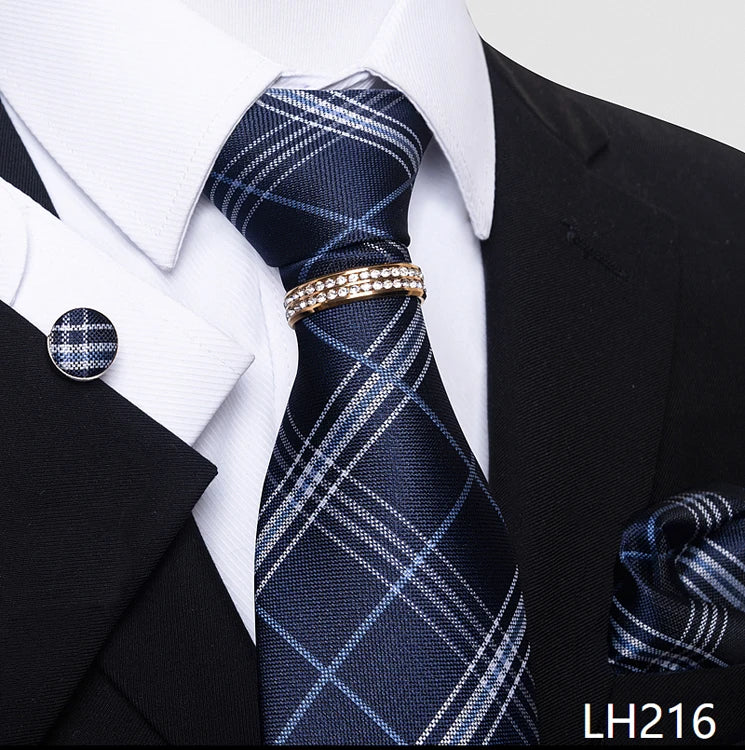 Set de Corbata Azul de Lujo para Hombre con Pañuelo y Mancuernillas