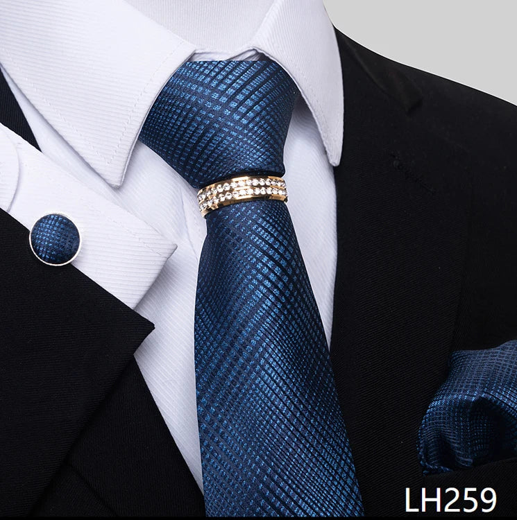 Set de Corbata Azul de Lujo para Hombre con Pañuelo y Mancuernillas