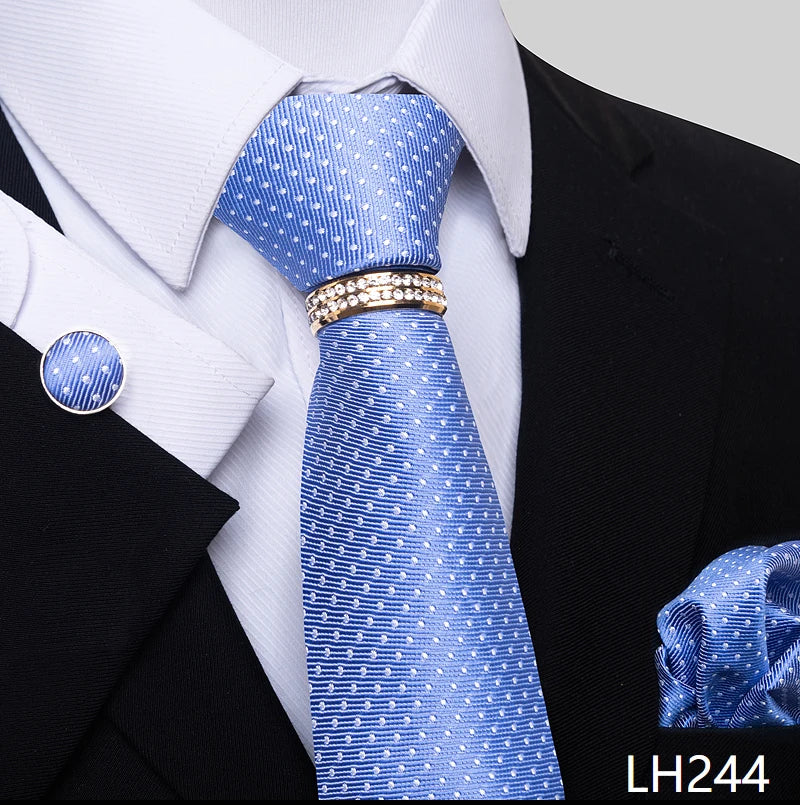 Set de Corbata Azul de Lujo para Hombre con Pañuelo y Mancuernillas
