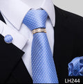 Set de Corbata Azul de Lujo para Hombre con Pañuelo y Mancuernillas