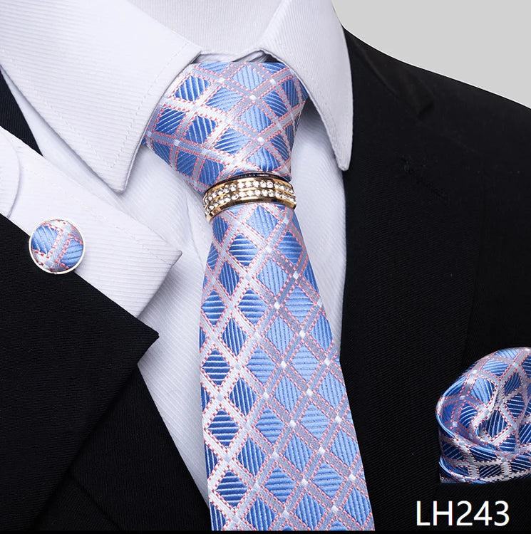 Set de Corbata Azul de Lujo para Hombre con Pañuelo y Mancuernillas