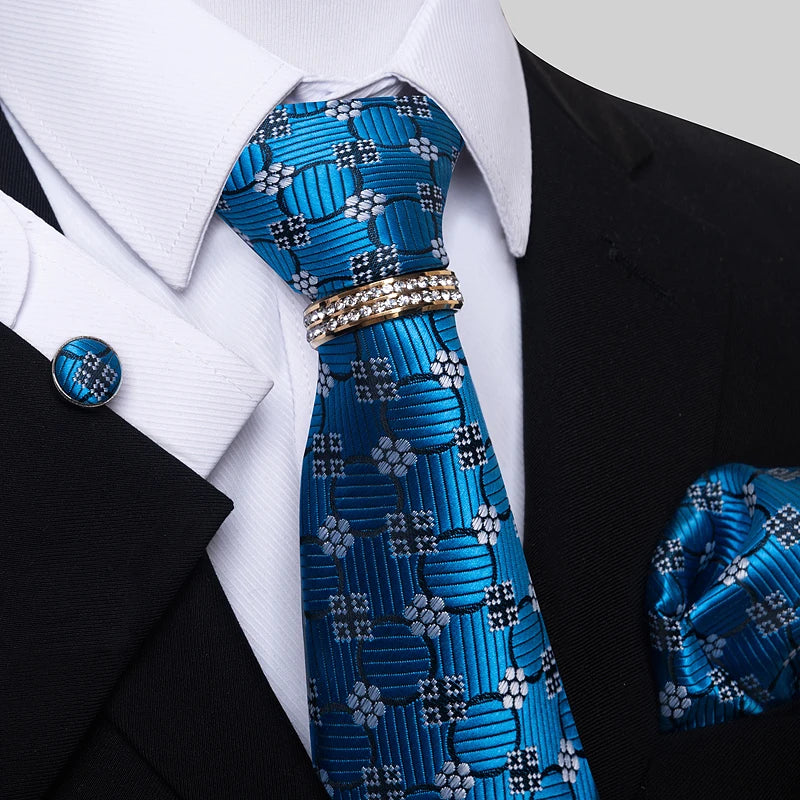 Set de Corbata Azul de Lujo para Hombre con Pañuelo y Mancuernillas