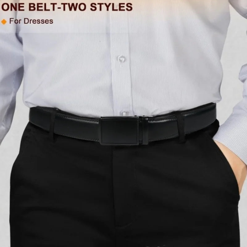 Cinturón de Piel Genuina para Hombre con Hebilla Automática Ajustable