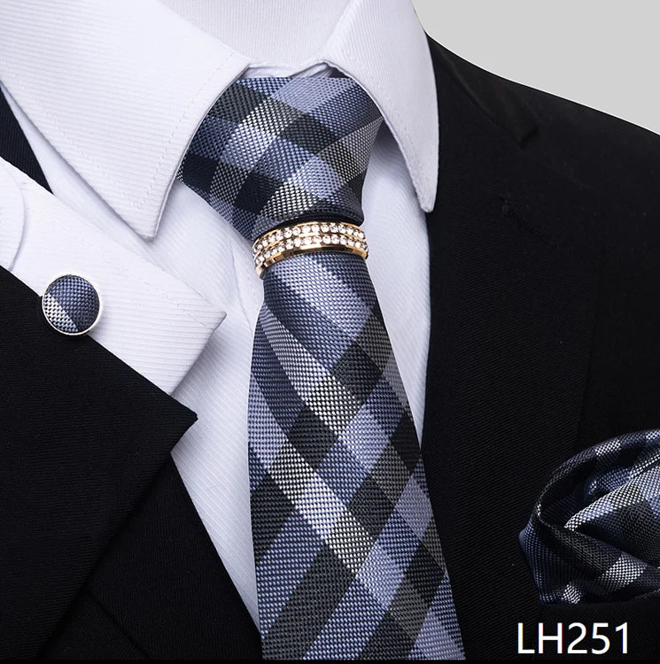Set de Corbata Azul de Lujo para Hombre con Pañuelo y Mancuernillas