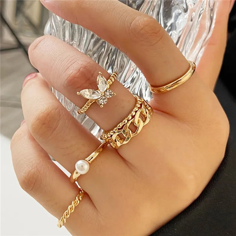 Conjunto de anillos de cristal de Color plateado para mujer