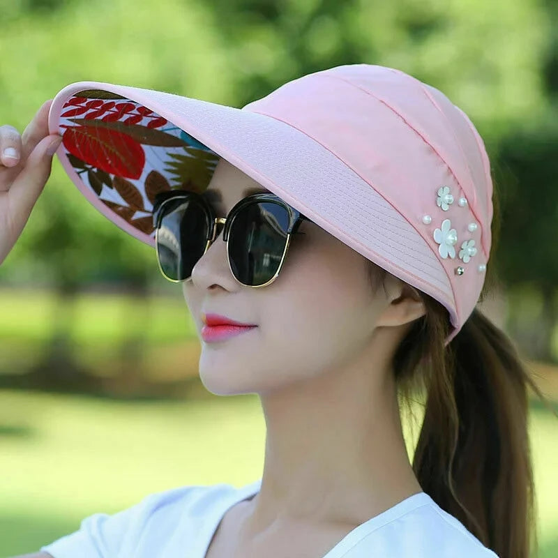 Sombrero de sol plegable de ala ancha de verano para mujer,