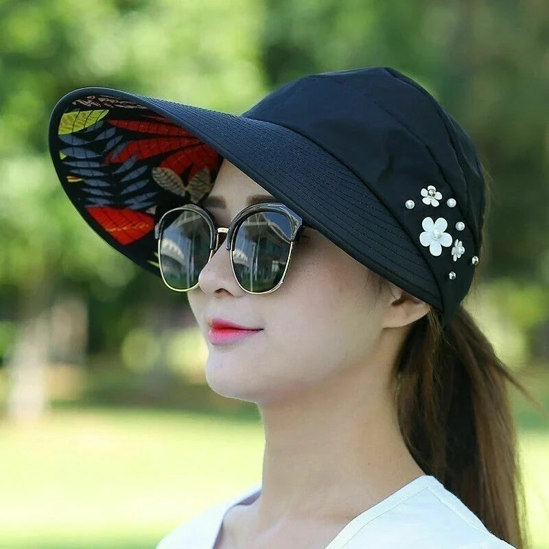 Sombrero de sol plegable de ala ancha de verano para mujer,