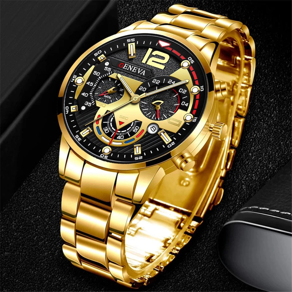 Reloj Elegante para Hombre con Correa de Acero y Calendario Quartz