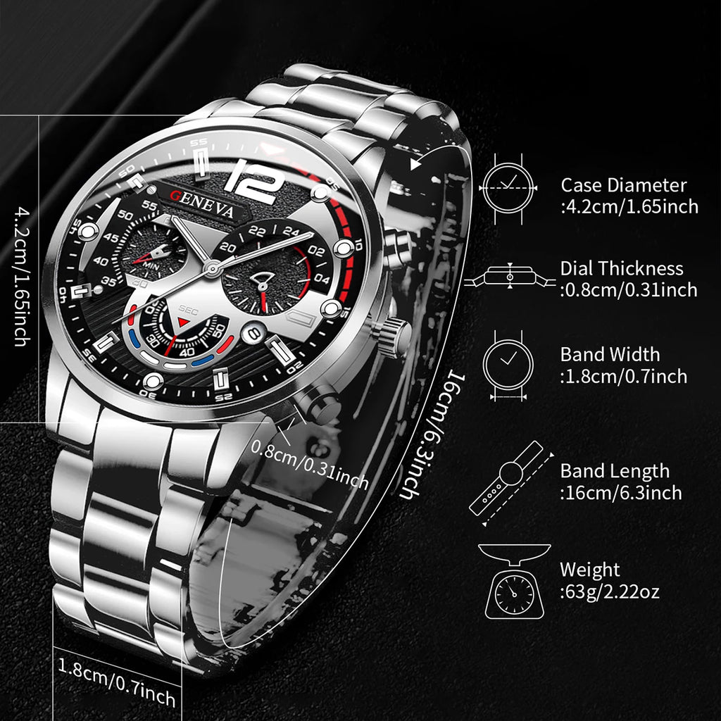 Reloj Elegante para Hombre con Correa de Acero y Calendario Quartz