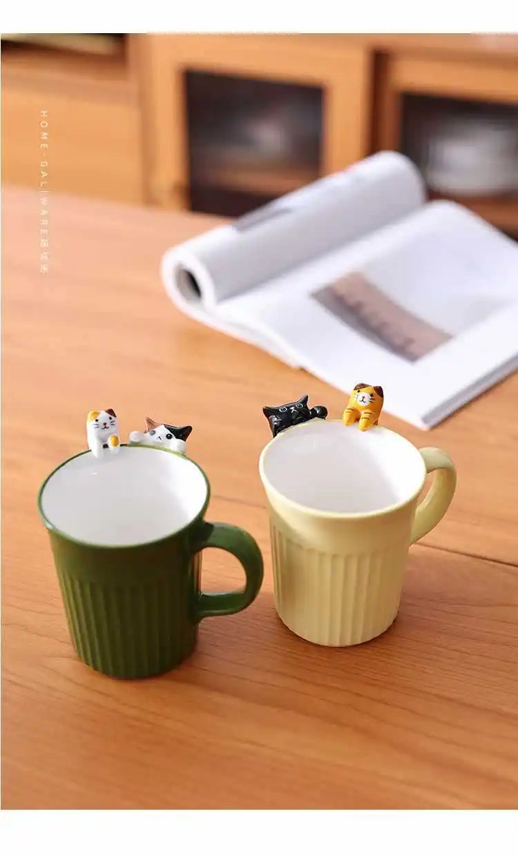 Taza de cerámica de gatito kawai