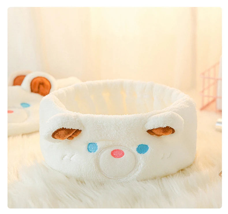 Diadema de spa facial de lana de coral de oso