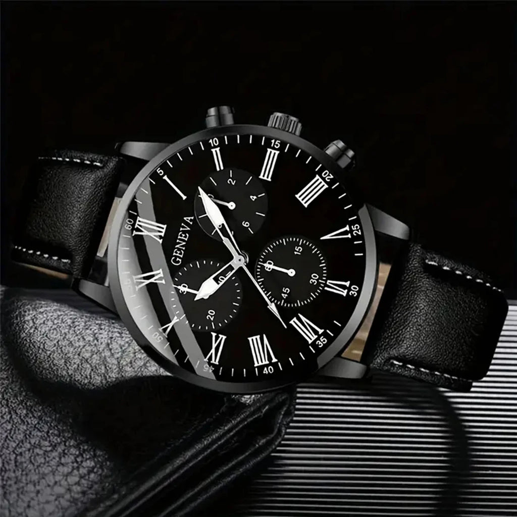 Set de Relojes para Hombre con Pulseras Vintage de Piel 4/5 Piezas