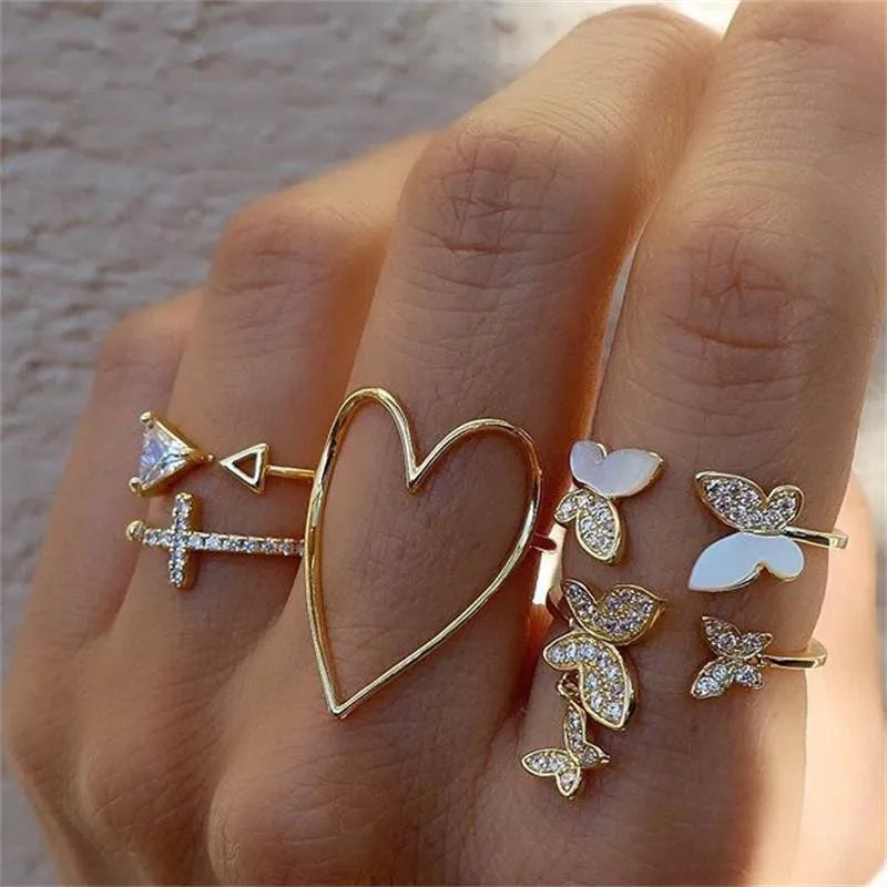 Conjunto de anillos de cristal de Color plateado para mujer